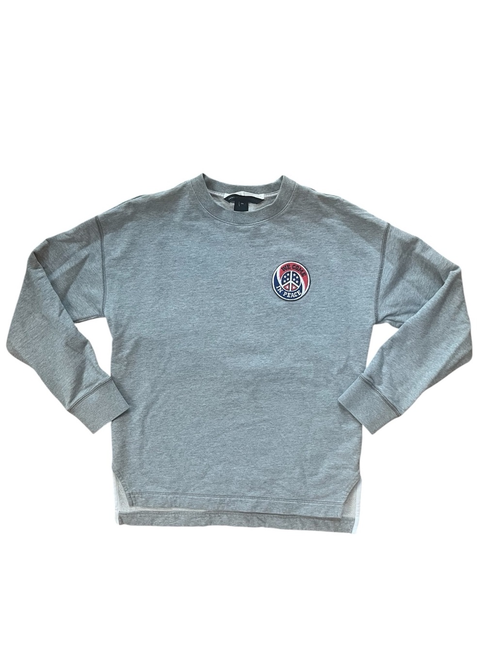 Marc Jacobs Novelty We Come In Peace Patch Designer Crewneck Cotton Pullover Top
